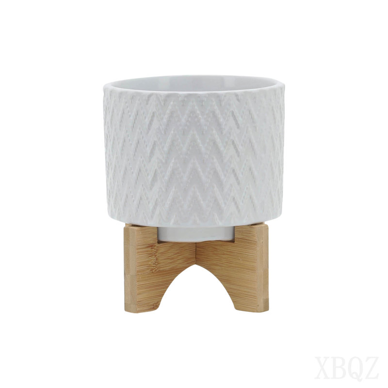 5" Chevron Planter W/ Stand, White