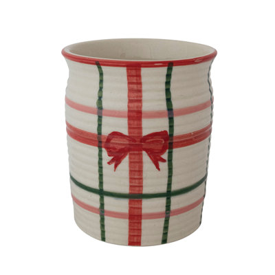 Artisan Plaid Stoneware Crock with Hand-Tied Bow