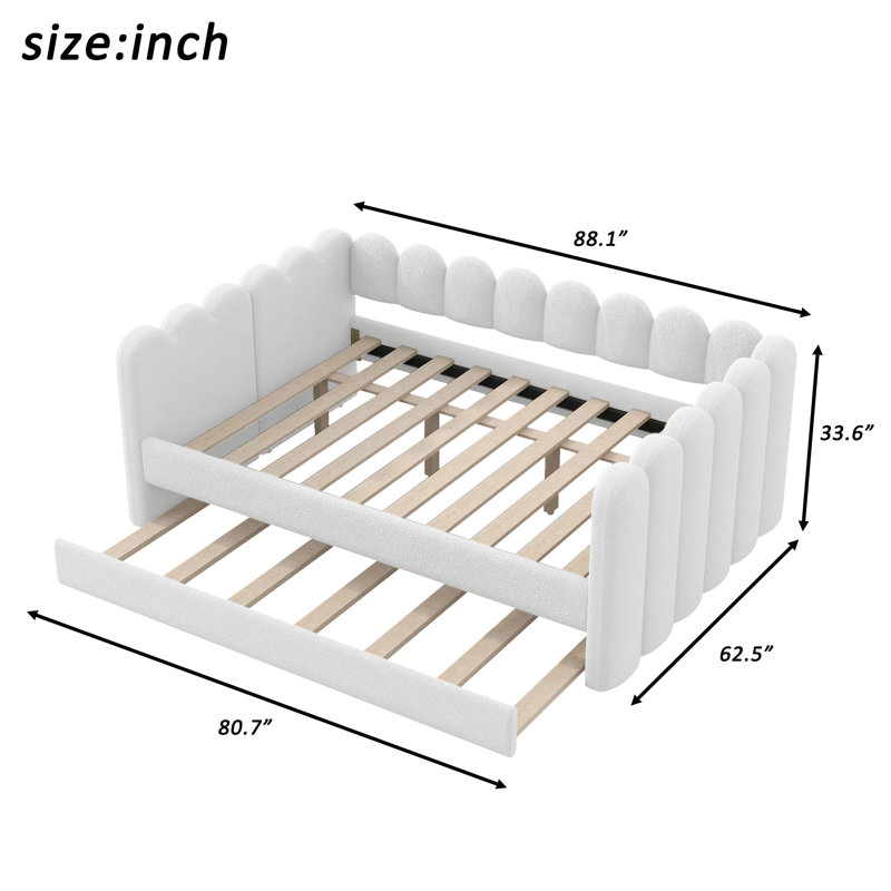 Cloudveil Upholstered Boucle Daybed with Trundle, with Trundle, White