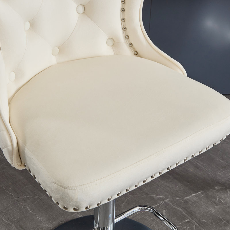 Tabouret de bar Fredez, Chrome chrome, Crème