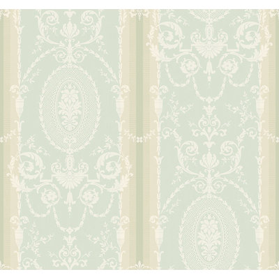  Designs Metallic Light Blue & Parchment Austen Cameo Stripe Unpasted Wallpaper