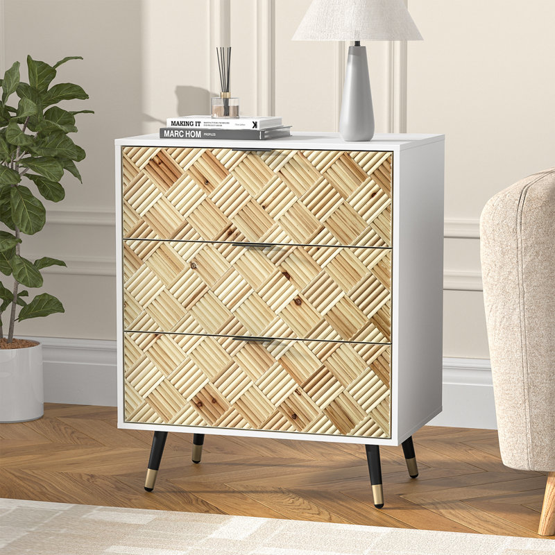 3-drawer Nightstand Modern White Bedside Table  End Table