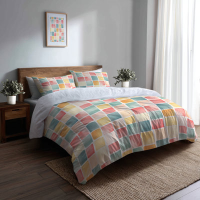 Treats Bedding Set Of 3 For Kids - Playful Candy Blocks Duvet Cover And Throw Pillow Set