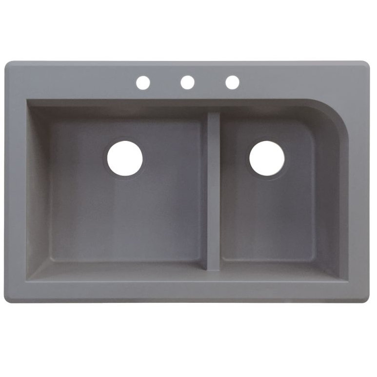 Évier de cuisine à double cuves l 33 po x l 22 po Radius, 3 trous, Gris