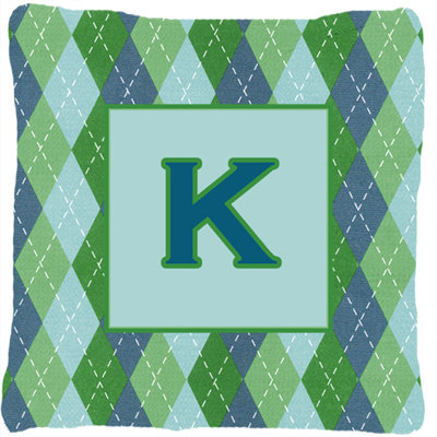 Monogramme initiale Argyle bleu intérieur/extérieur Throw Pillow