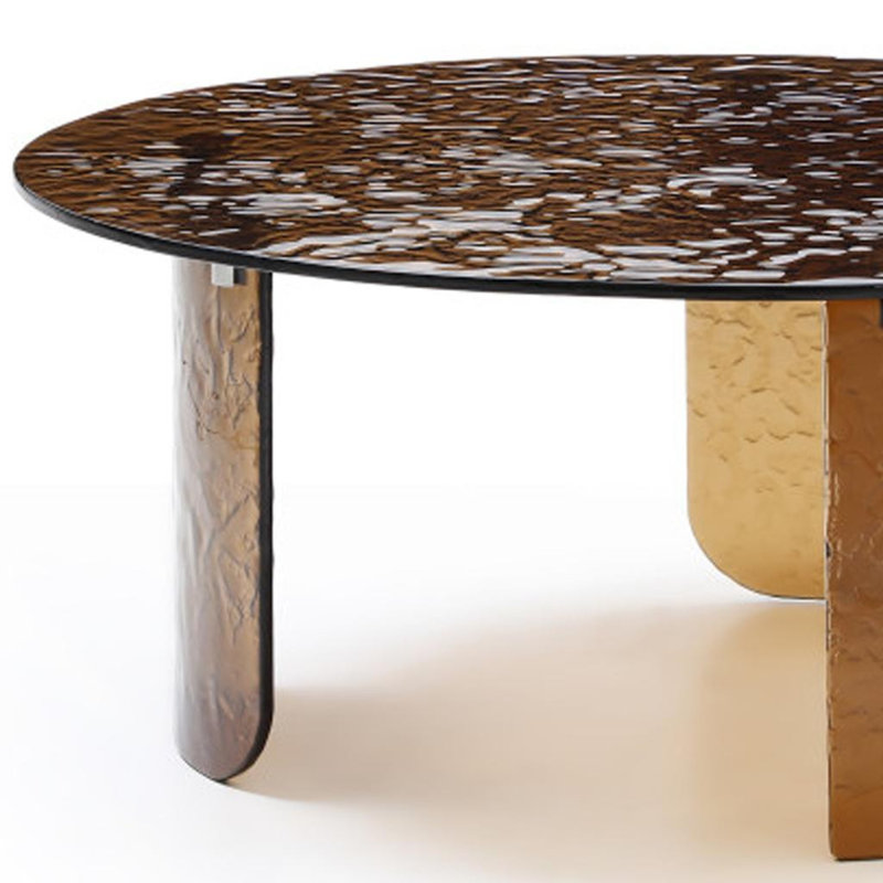  Table basse 35 po ronde en verre bronze - plateau en verre moderne