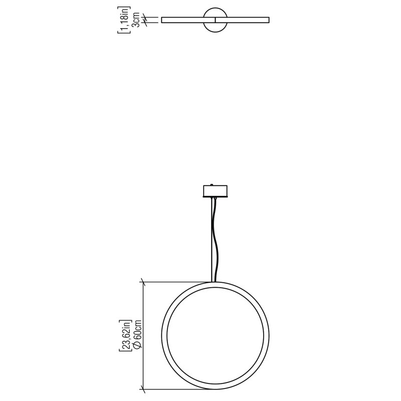 1 - Light LED Pendant, Imbuia, 23.4" H x 23.4" W x  1.17" D