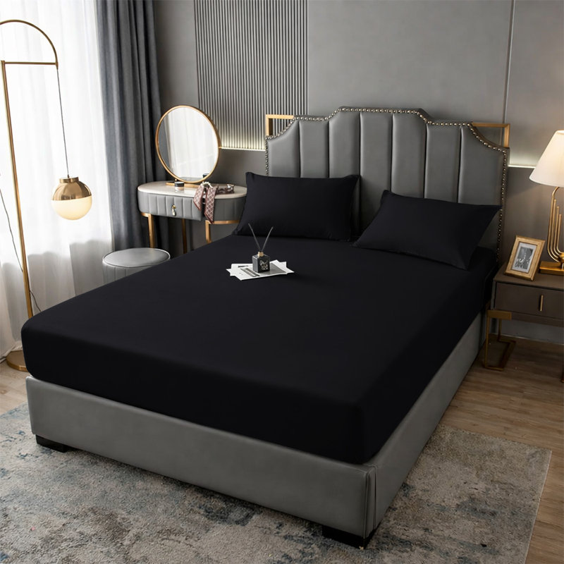 Aspire Homeware Premium 25cm Deep Fitted Sheet for Stylish and Comfortable Bedding, King (5'), Black