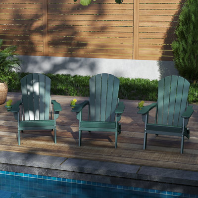 3-Piece Adirondack Chair Set – All-Weather HDPE Outdoor Lounge Chairs with Cup Holders, Classic Firepit Seating for Patio, Backyard, Deck, or Garden