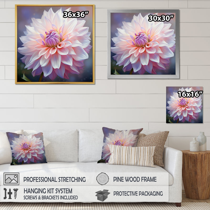 Dahlia rose, impression romantique V - imprimé, Cadre doré à une seule photo, H 30 po x l 30 po x P 1 po