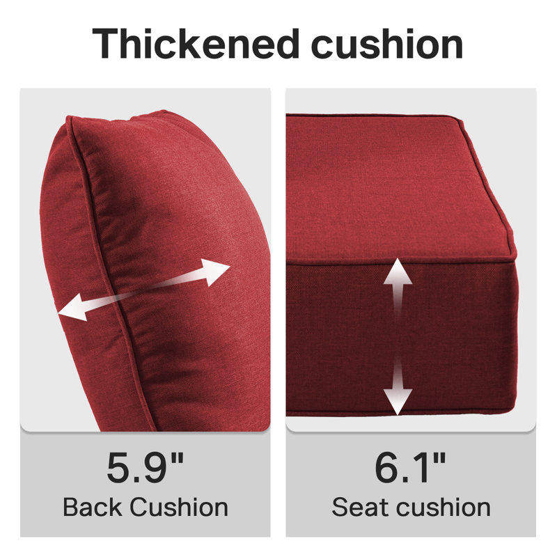 Ensemble de coussin de siège et de dossier en polyester résistant aux intempéries Deb, Rouge, 2, L 24 po x P 24 po 