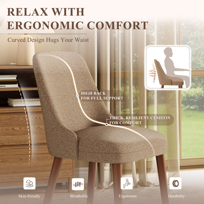 50.5cm H Fabric Upholstered Upholstered Back Side Chair in Beige, Brown
