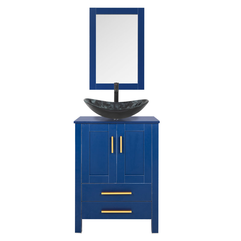 Ensemble de meuble-lavabo simple 24 po Allexus, Brun, Noir, Bleu