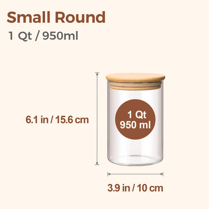 Contenants de rangement en verre avec couvercles, bocaux en verre avec couvercles, pot de rangement transparent, ensemble de 6 contenants ronds pour garde-manger