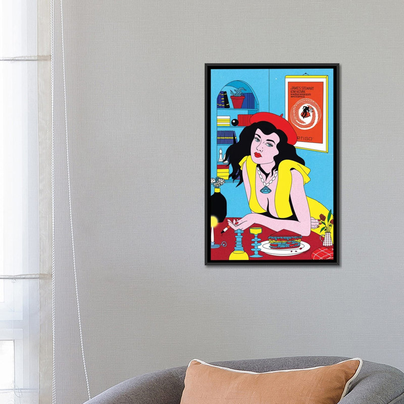 «Lunch» par Cosmo - impression d'art graphique, H 26 po x l 18 po x 1,5 po, Pas de tapis, Toile avec cadre noir