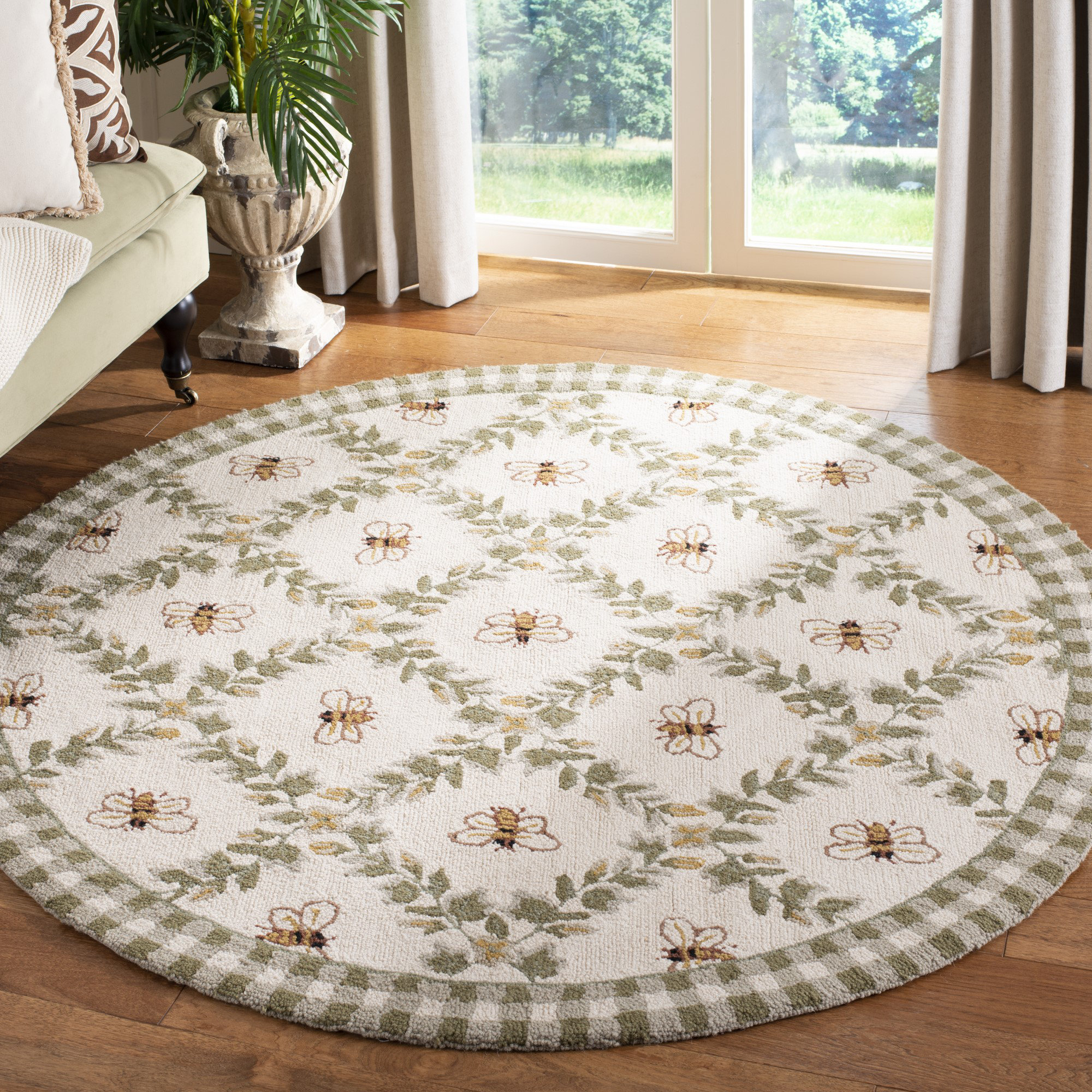 August Grove Calderon Honeycomb Bee Hand-Tufted Natural Indoor/Outdoor Area Rug