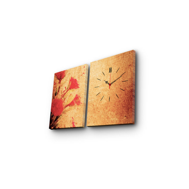 Horloge murale élégante en toile décorative (2 pièces), 25,2 po x 15,7 po | Toile 100% suède avec cadre 100% bois (épaisseur: 1,2 po) | Décoration élégante, parfaite pour les espaces de salon et de bureau, conception unique de garde-temps