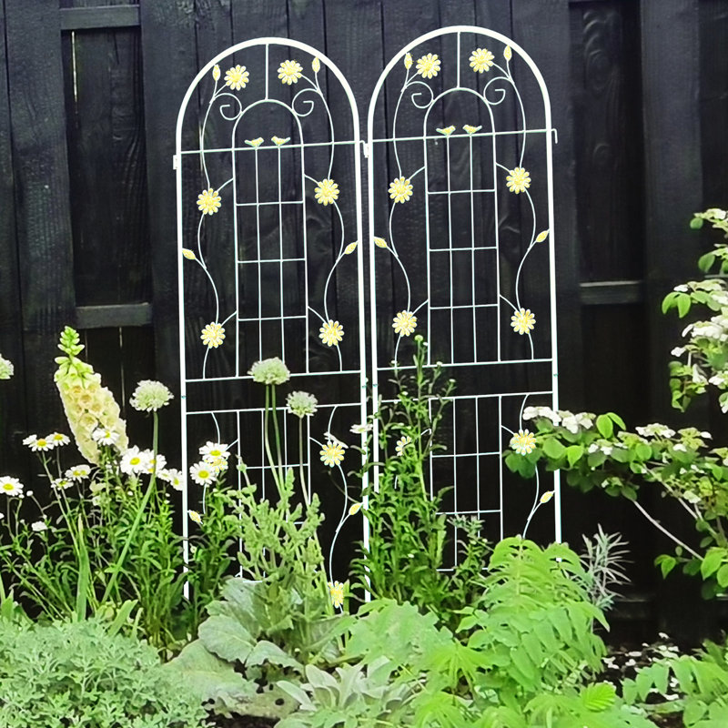 Paquet de 2 treillis d'extérieur en métal 71 po x 19,7 po, blanc crème antirouille pour les plantes, installation facile, fabrication, plantes grimpantes telles que la gloire du matin, pois de vigne