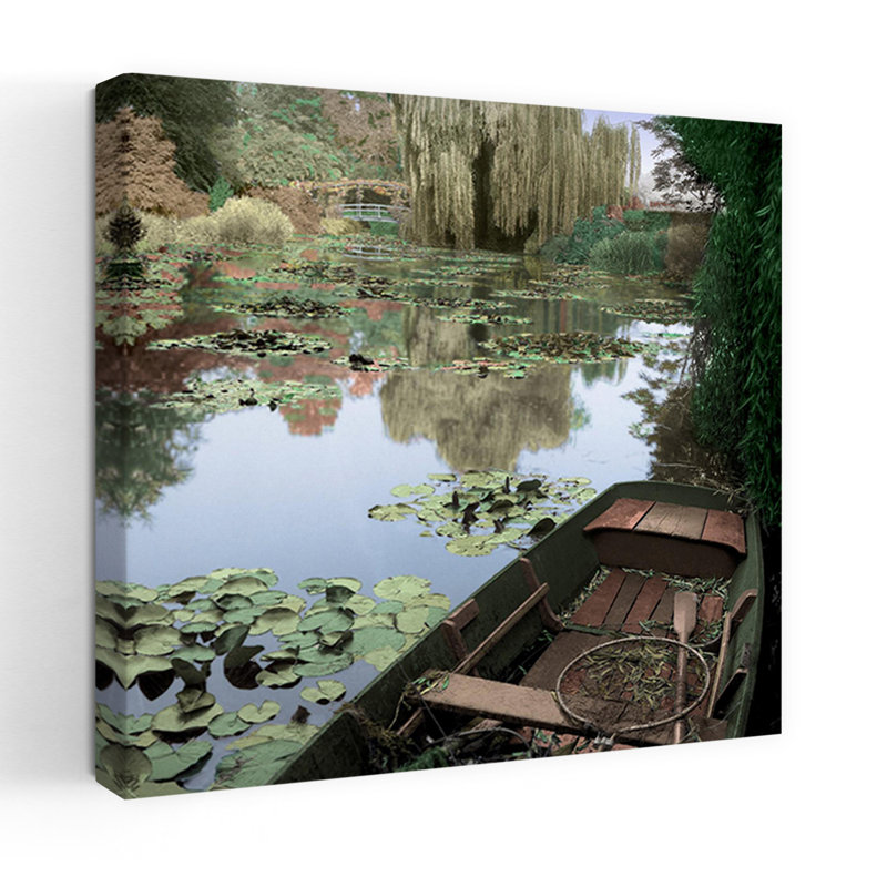 Bateau Giverny 1, art abstrait, paysage, H 18 po x l 18 po