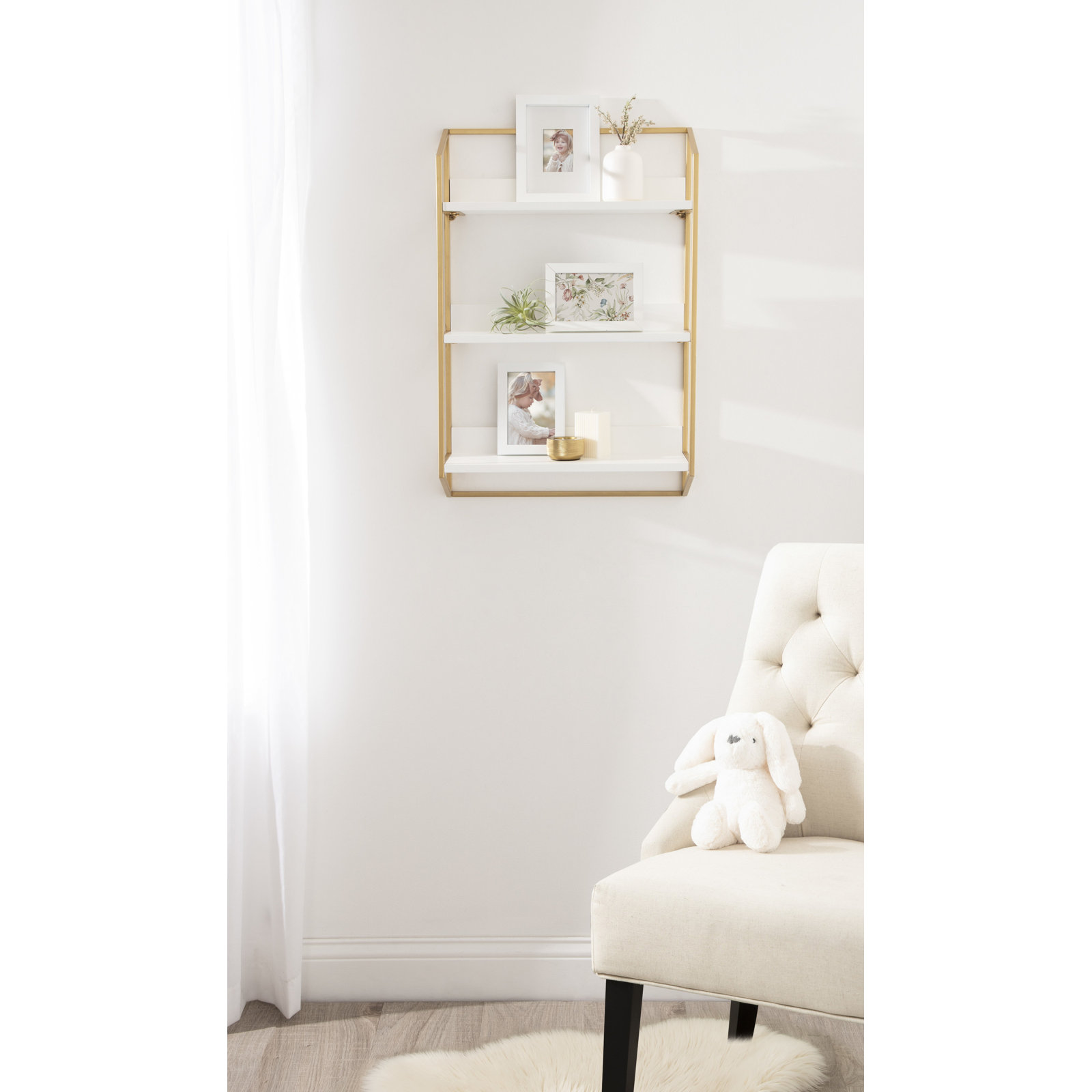Vivendel Birch Lane™ Vivendel 3-Tier Wood and Metal Accent Shelf , White/Gold