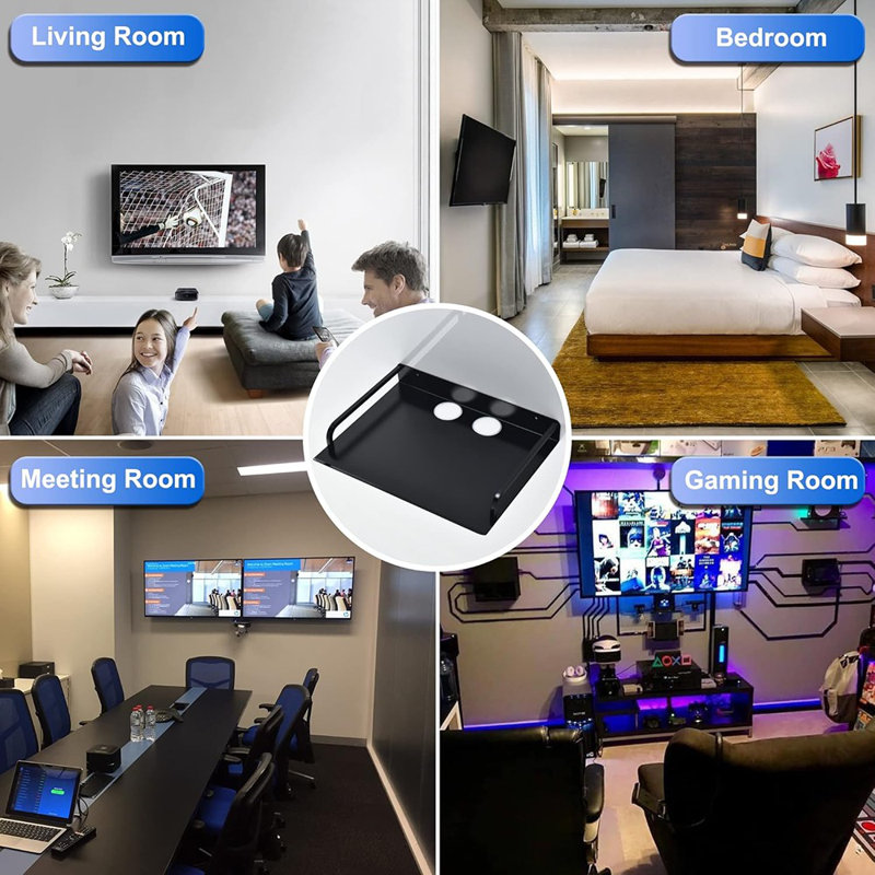 Floating Shelf For Tv Components, Wall Mounted Projector Shelf Metal Entertainment Centre Shelves For Router, Modem, Cable Boxe, Game Console, Dvd Player, Hifi Receiver