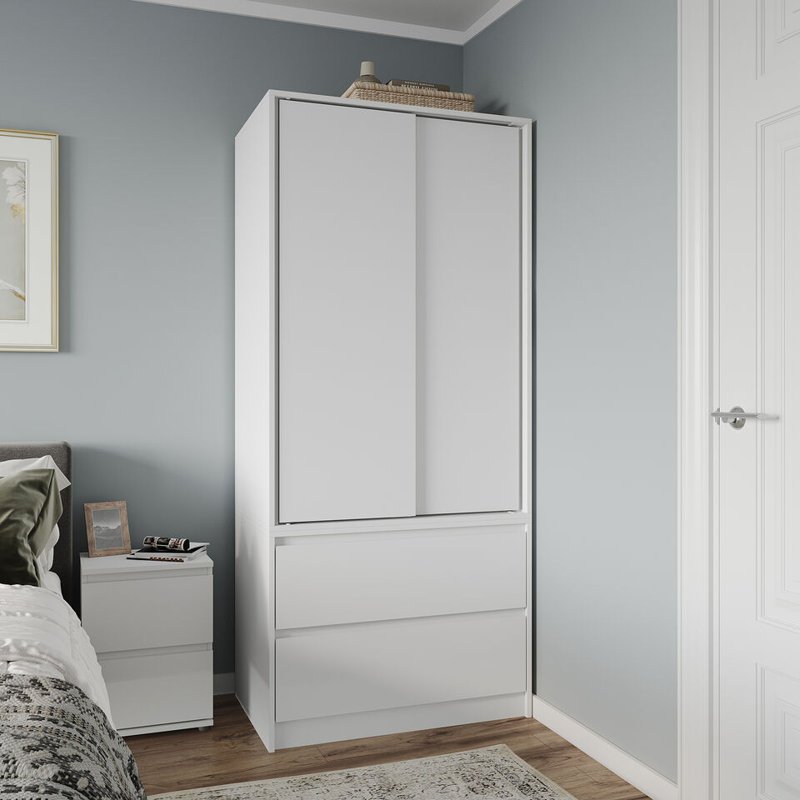 Solid Wood Wardrobe, White/White