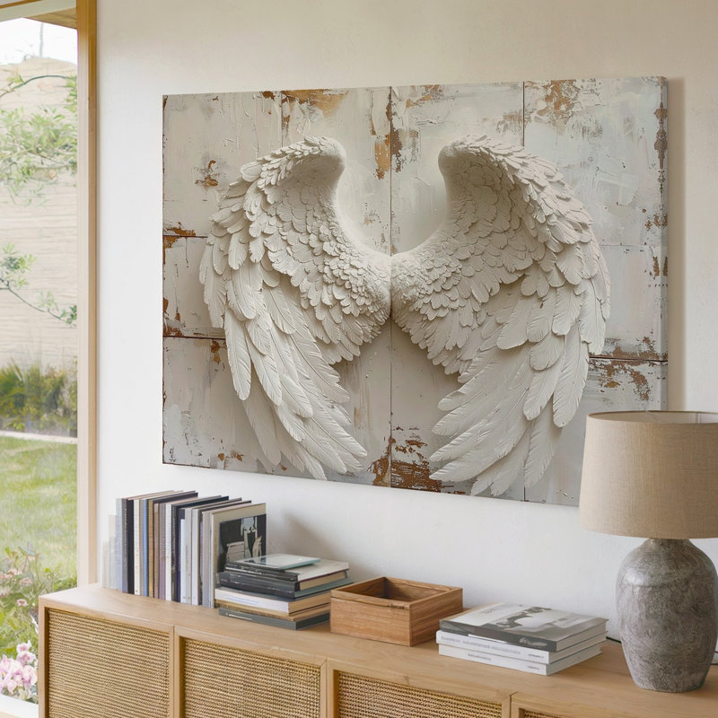 Toile, art mural ailes d'ange blanches, minimaliste spirituel sur bois rustique, H 9 po x l 12 po