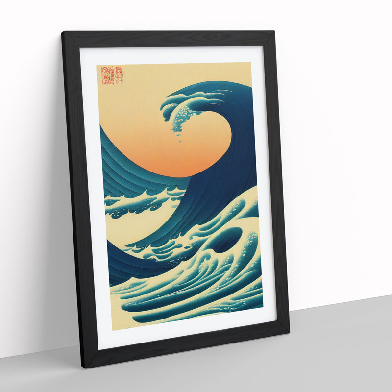 Traditional Japanese Wave No.6 - Wall Art, Black Framed, 36cm H x 27cm W, White