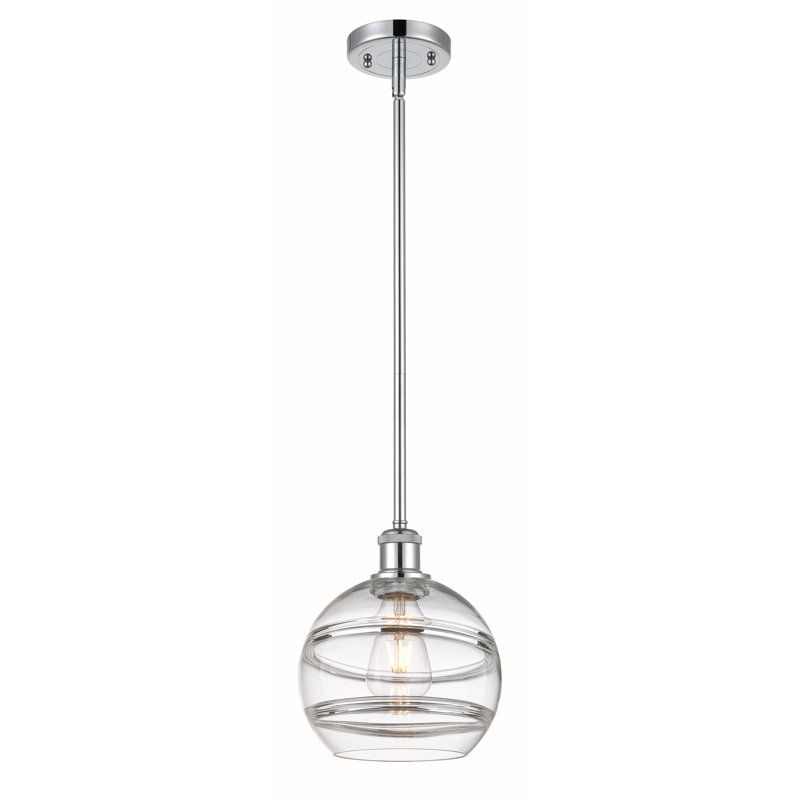 Mini-luminaire suspendu 8 lumières Edison Natick, Transparent, Chrome poli, H 9,88 po x l 8 po x P 8 po
