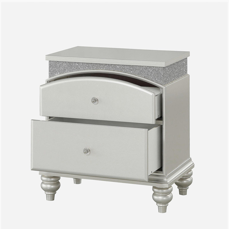 Table de chevet 2 tiroirs Platinum, Argent argent