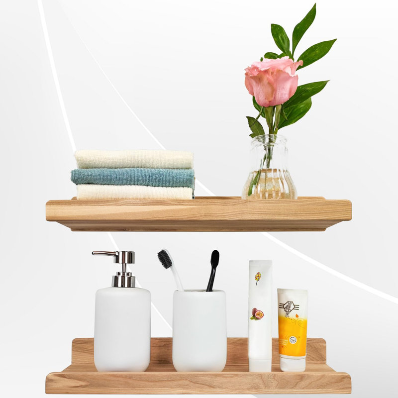 Tablettes flottantes en bois massif fabriquées à la main pour le mur, imperméables, avec rebord, rebord de présentation, naturel