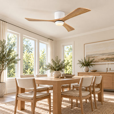 Ventilateur de plafond en bois avec lumière et télécommande, ventilateur de plafond encastré moderne à profil bas, moteur à courant continu réversible à 6 vitesses, pour chambre à coucher, salon, ferme et patio