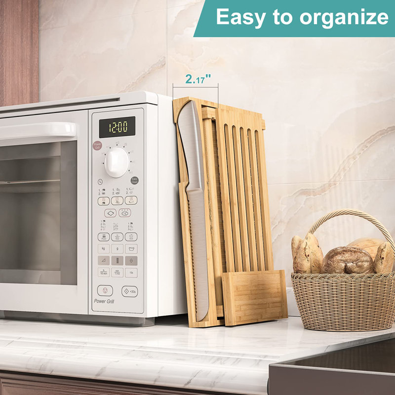 Bamboo Bread Slicer With Serrated Knife, Adjustable Bread Slicer Guide With 3 Thickness Size, Foldable Compact Chopping Cutting Board With Crumb Tray, Great For Homemade Bread, Cakes, Bagels