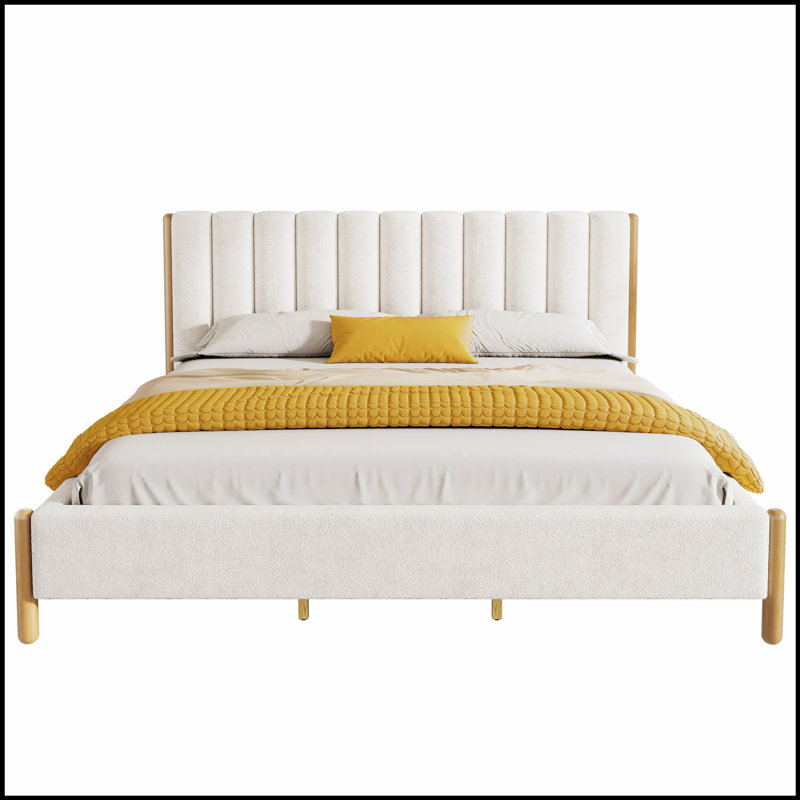 Base de lit rembourrée luxueuse avec tête de lit épaisse et pieds en bois massif pour un confort et un style améliorés