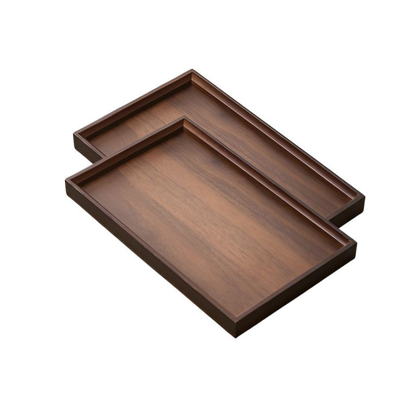 2 Pack Walnut-Colored Rectangular Tray For Tea Brewing - Bamboo Serving Tray For Bread, Snacks, And A Minimalist Serving Plate
