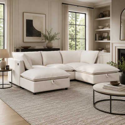 98" Modular Sectional Sofa with Movable Storage Ottoman