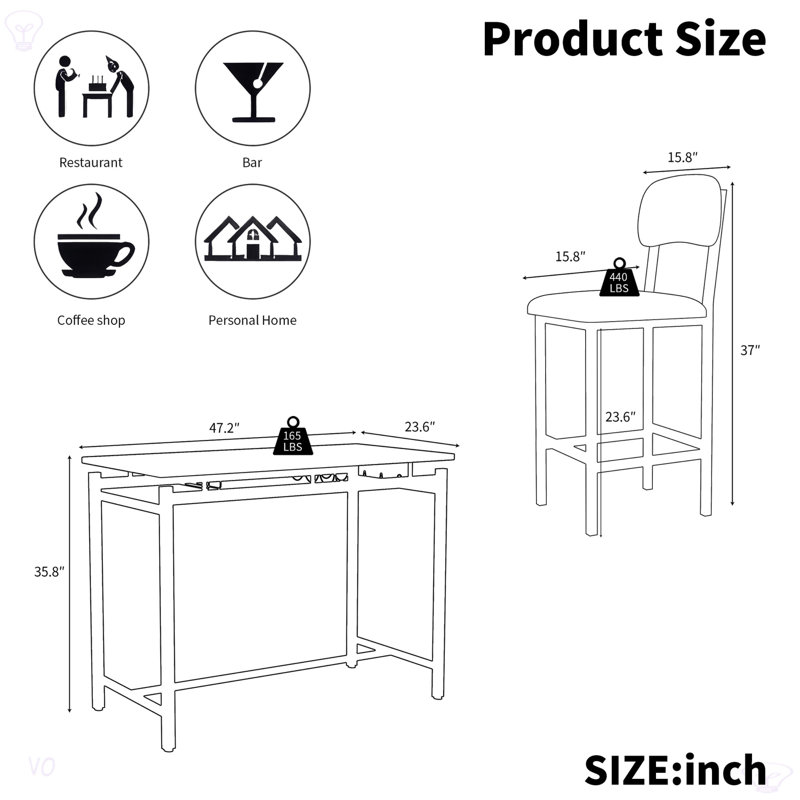 Kitchen Table Set, Dining Table And Chairs For 2, 3 Piece Dining Room Table Set With 2 Upholstered Chairs, Bar Dining Table Set For Small Spaces, Apartment, Breakfast, Pub