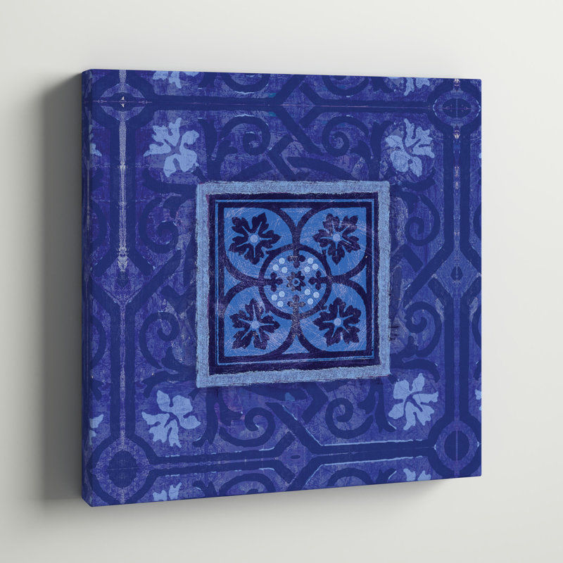 Bold Blue Tile - Wrapped Canvas Painting, 12" H x 12" W
