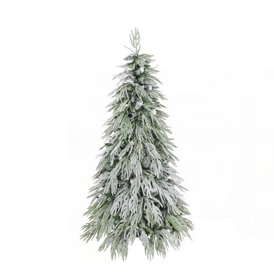 5FT Pre-Lit Spruce Snow Flocked Christmas Tree, Artificial Hinged Xmas Tree with LED Lights for Holiday Décor