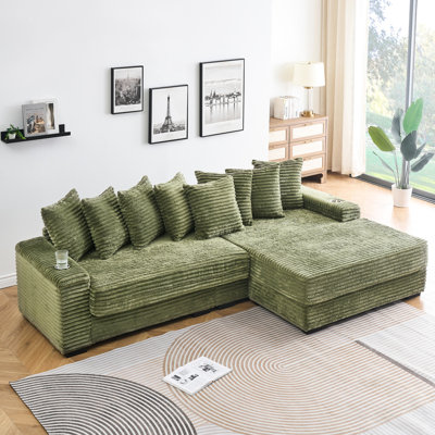 Velours côtelé de 111,4 po, porte-gobelets, méridienne réversible pour coussins en mousse pratiques, fonctions des accoudoirs