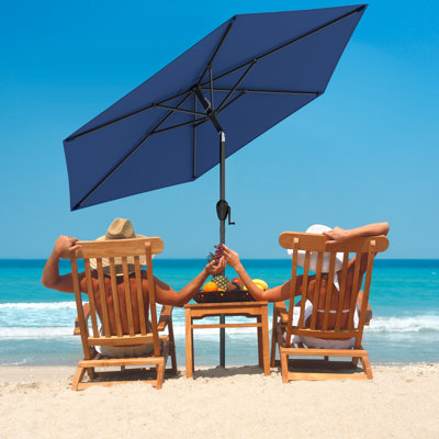 Parasol de marché d'extérieur 7,5 pi avec bouton-poussoir inclinable bleu marine 7,5 pi