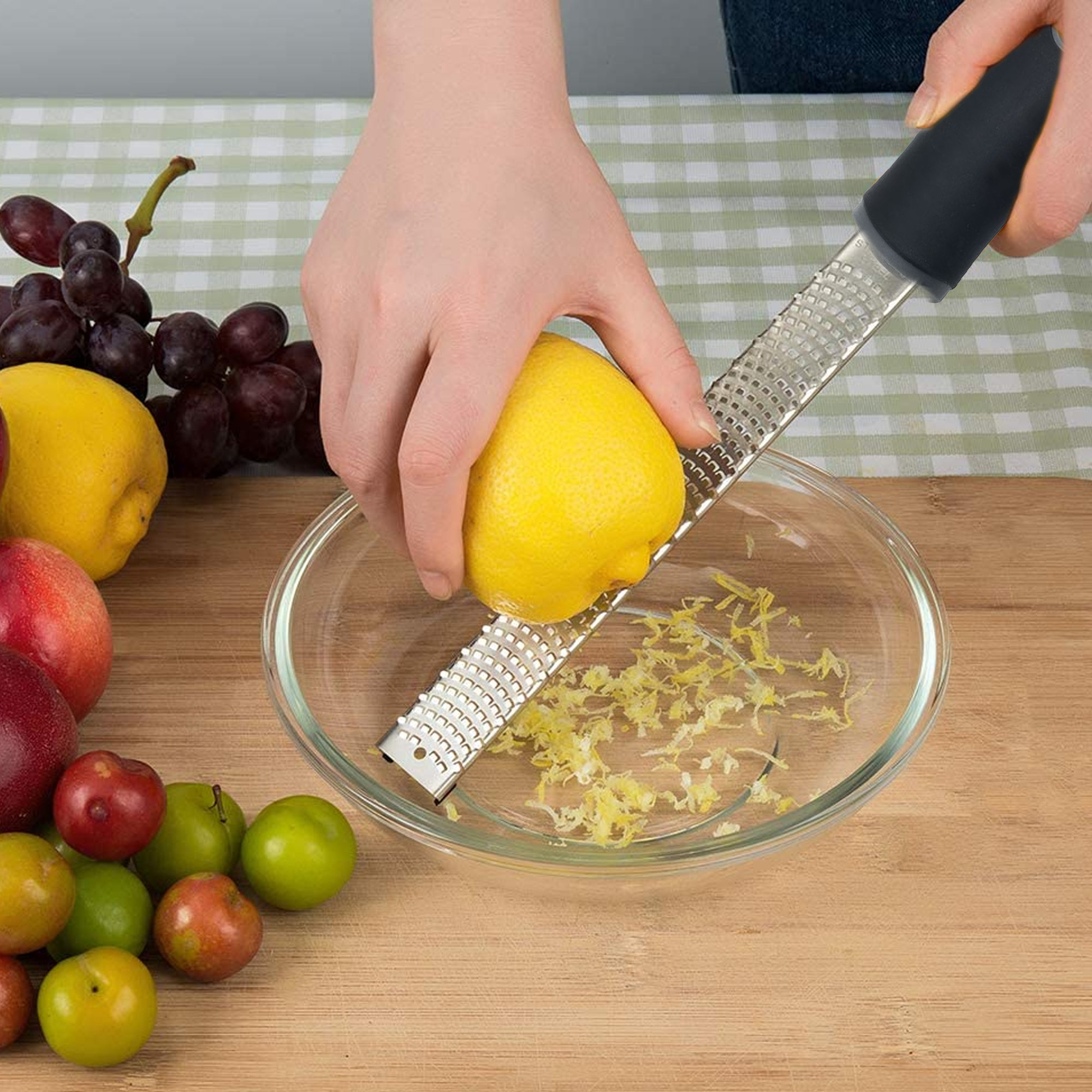 Stainless Steel Kitchen Cheese Grater With Black Handle And Small Brush