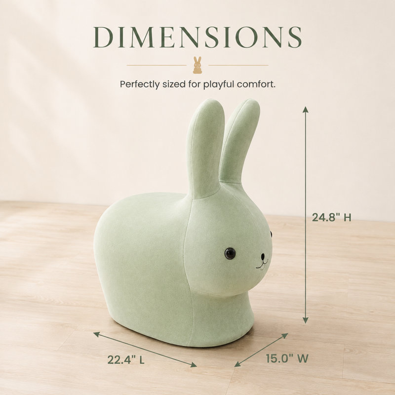 Bunny-Shaped Upholstered Accent Stool with Optional 360° Swivel Casters