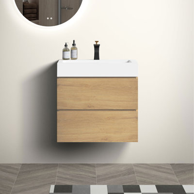 Armoire de salle de bain moderne en chêne naturel 24 po avec lavabo intégré