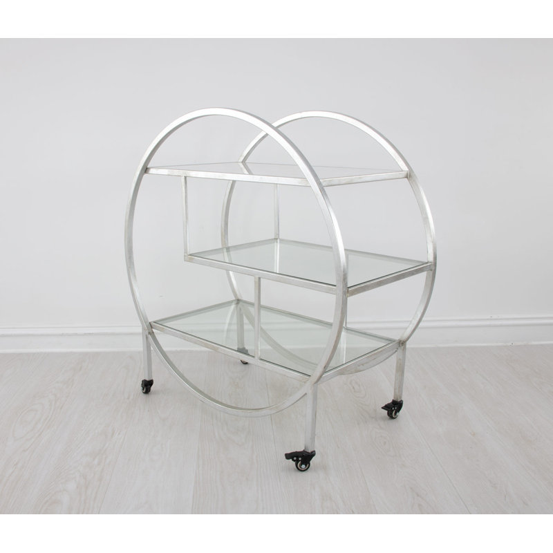 Milo Round Bar Cart, Silver Leaf