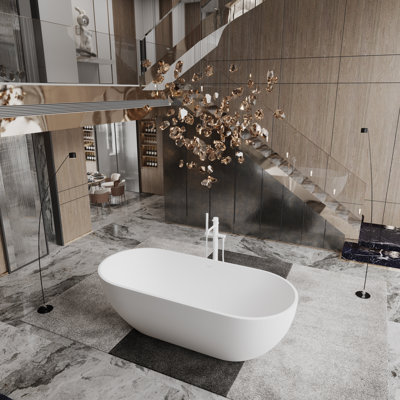 59" L x 30" W Freestanding Soaking Solid Surface Bathtub