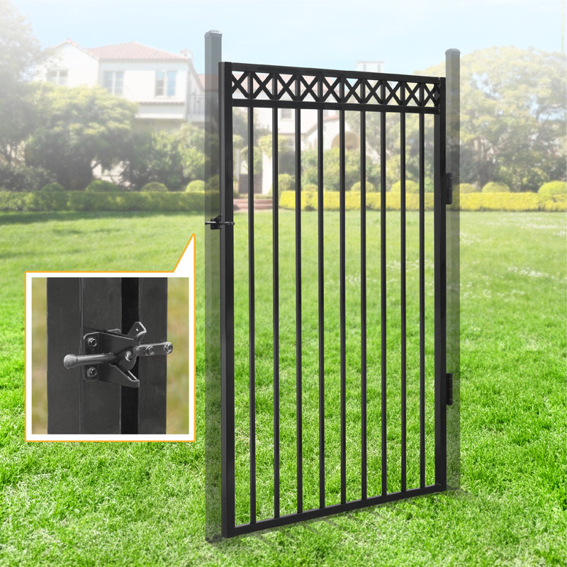 Fencer Wire Heavy Duty 4/ 5/ 6FT H X 4FT W Flat Top X-Pattern Decorative Fence Gate with Gate Lock, 6 ft. H x 4 ft. W