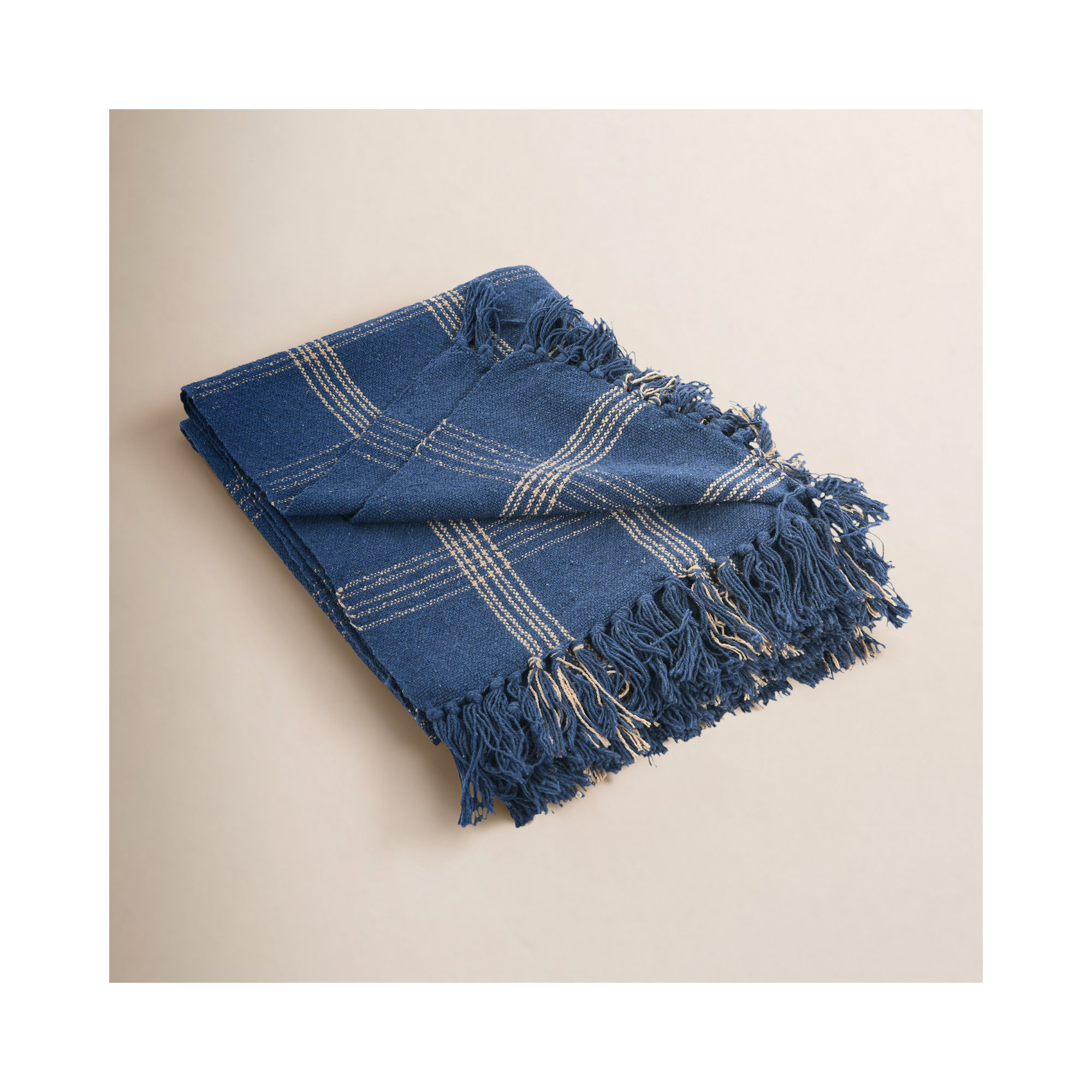 Eura Cotton Hand Woven Throw Blanket, Blue