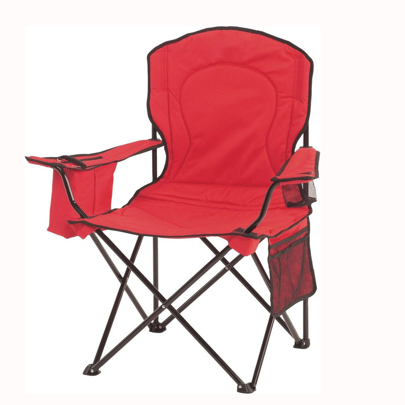 Red Steel Frame Portable Camping Chair with Cooler and Storage Bag