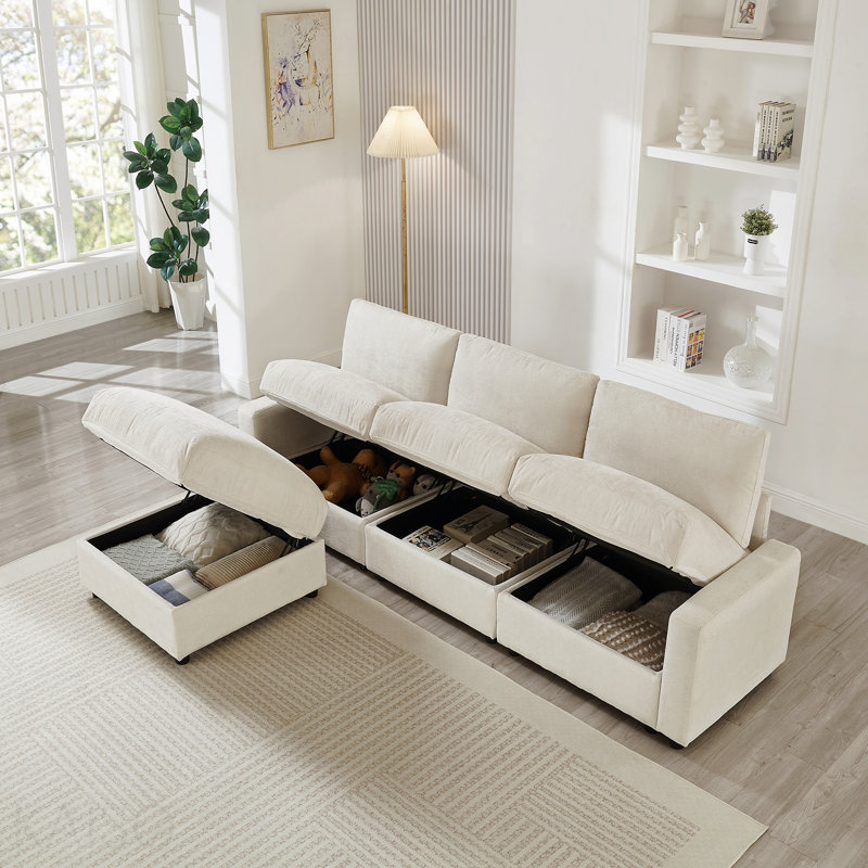 Canapé modulaire de L 103,54 po, 4 canapés modulaires en L en polyester pour le salon, 3 canapés en nuage avec repose-pieds, moderne, petit espace, facile à assembler (beige)
